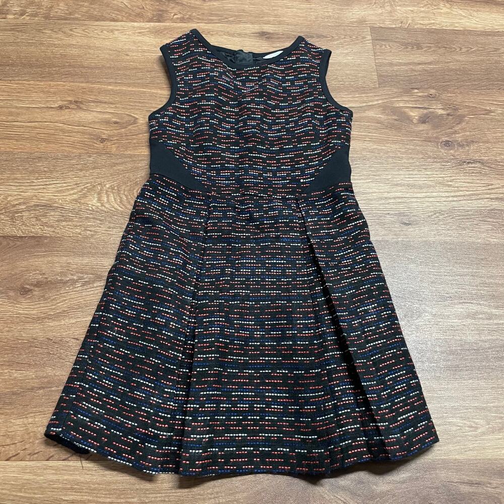 KC Parker Hartstrings Girls Black Red Blue Tweed Dress Fit Flare Size 7 Pleated